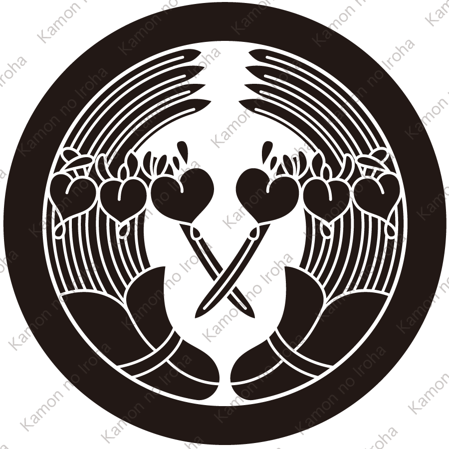 丸に変り抱き杜若紋