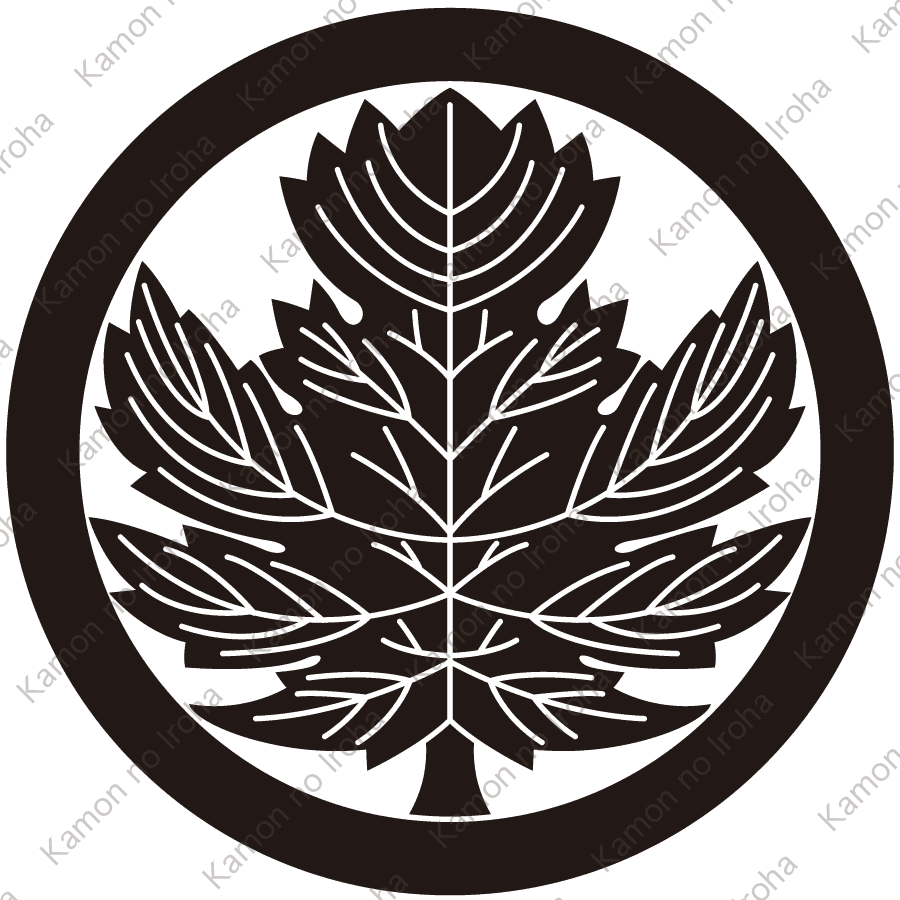 丸に変り平戸梶の葉紋