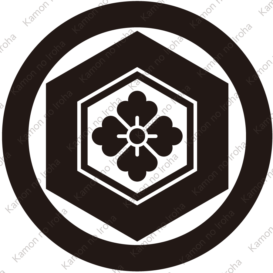 丸に亀甲に花角紋