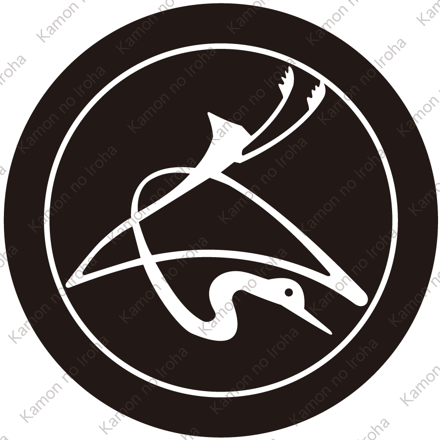 丸に石持ち地抜き長字鶴紋