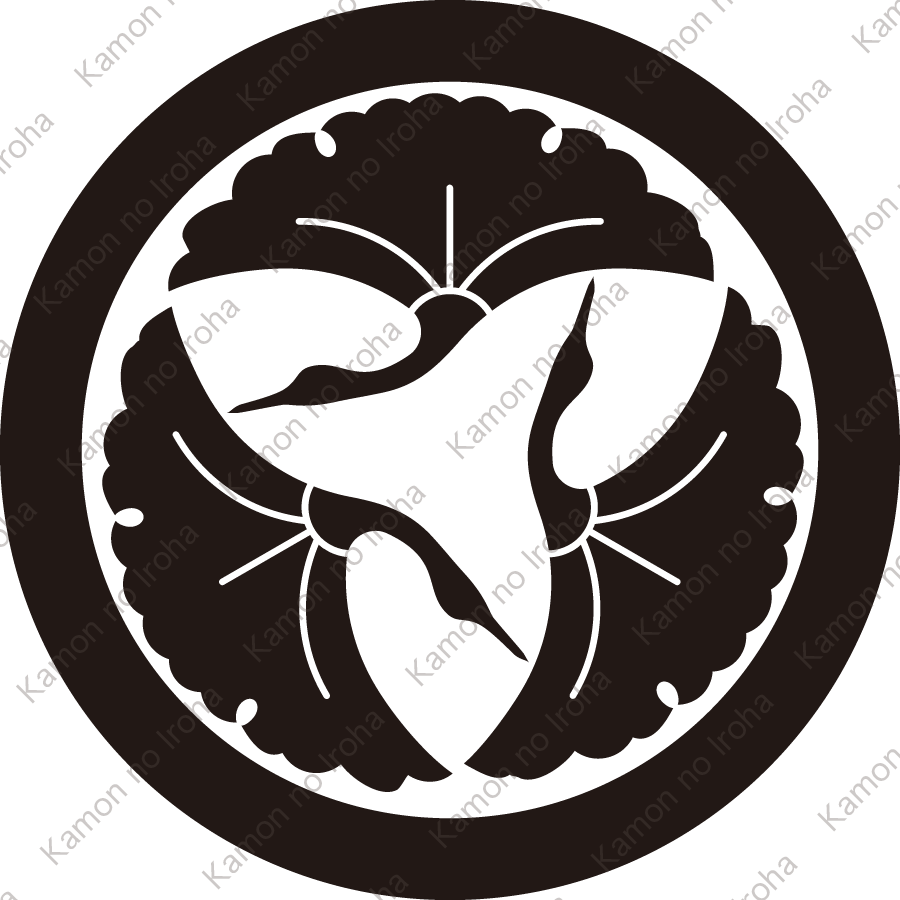 丸に三つ銀杏鶴紋