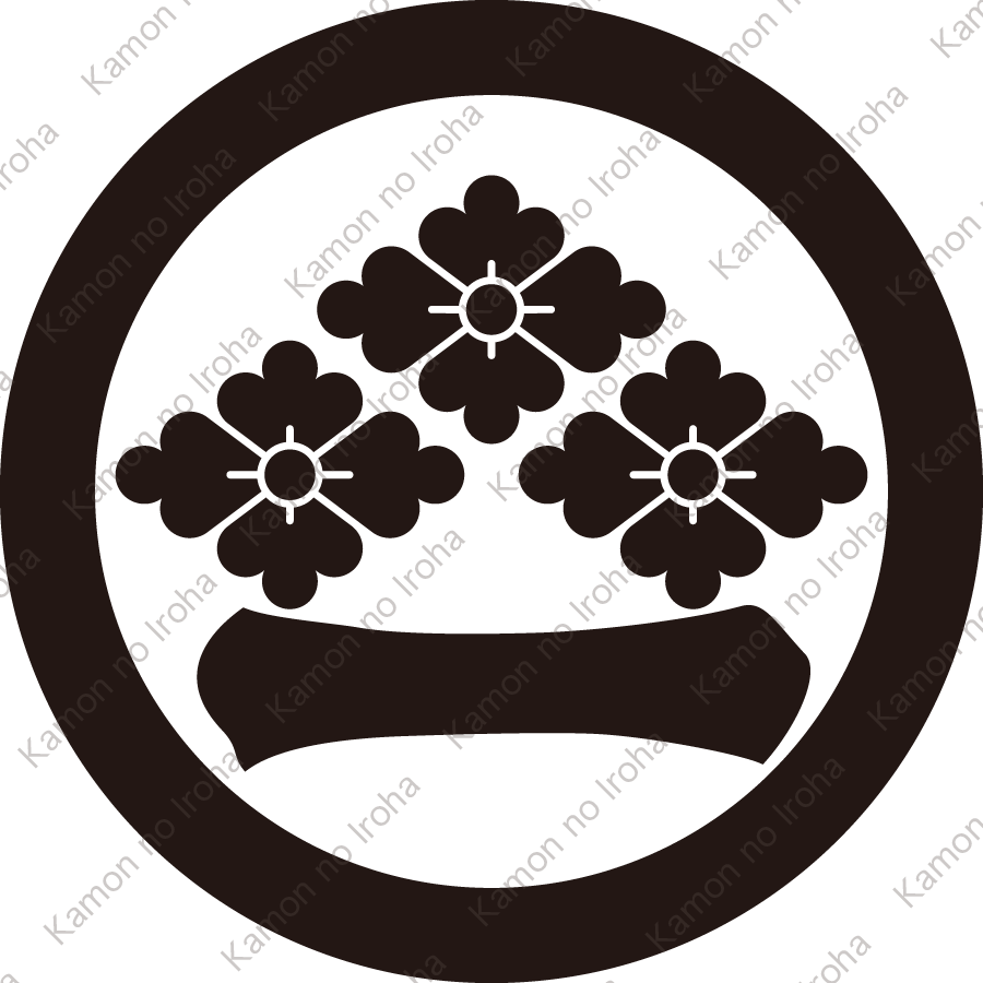 丸に三つ盛り花菱に一文字紋