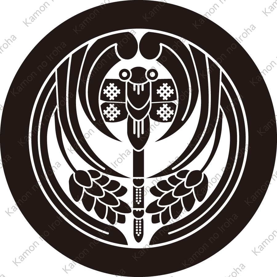 丸に対い下り稲に蜻蛉紋