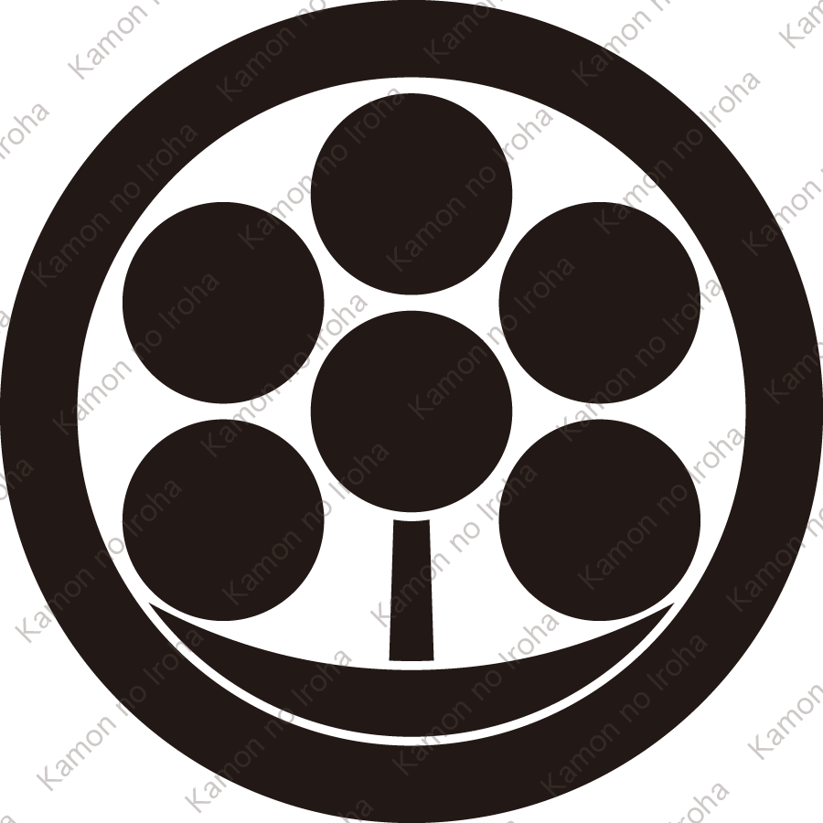 丸に六つ星に繋ぎ三日月紋