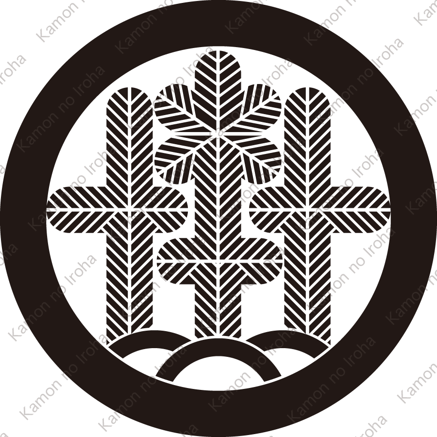 丸に三本十字立ち松紋