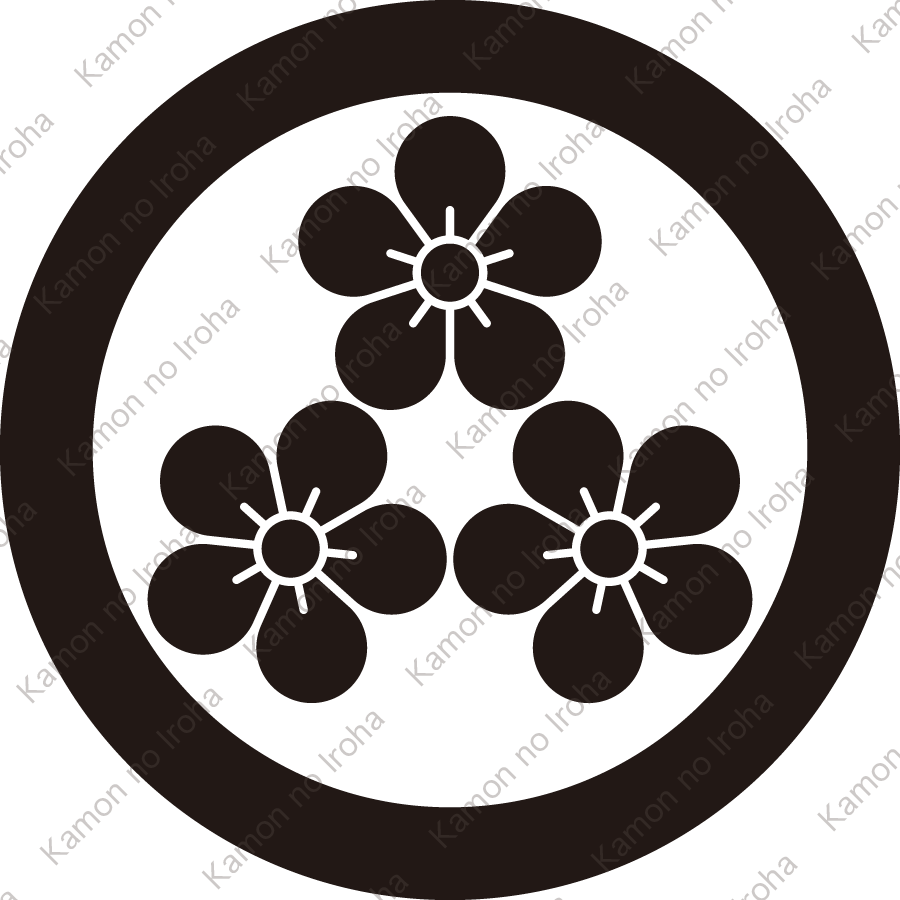 丸に尻合せ三つ梅紋