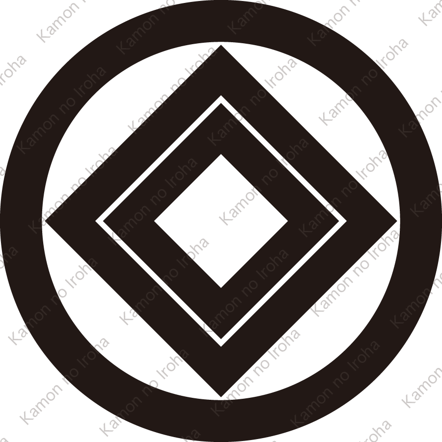 丸に隅立て入れ子枡紋