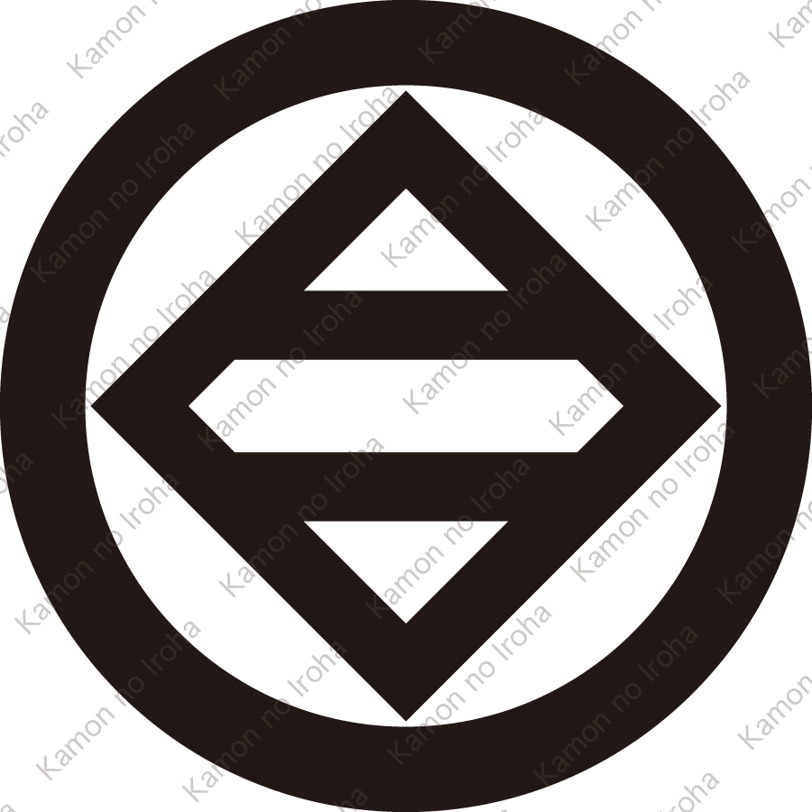 丸に隅立て角に二つ引き紋