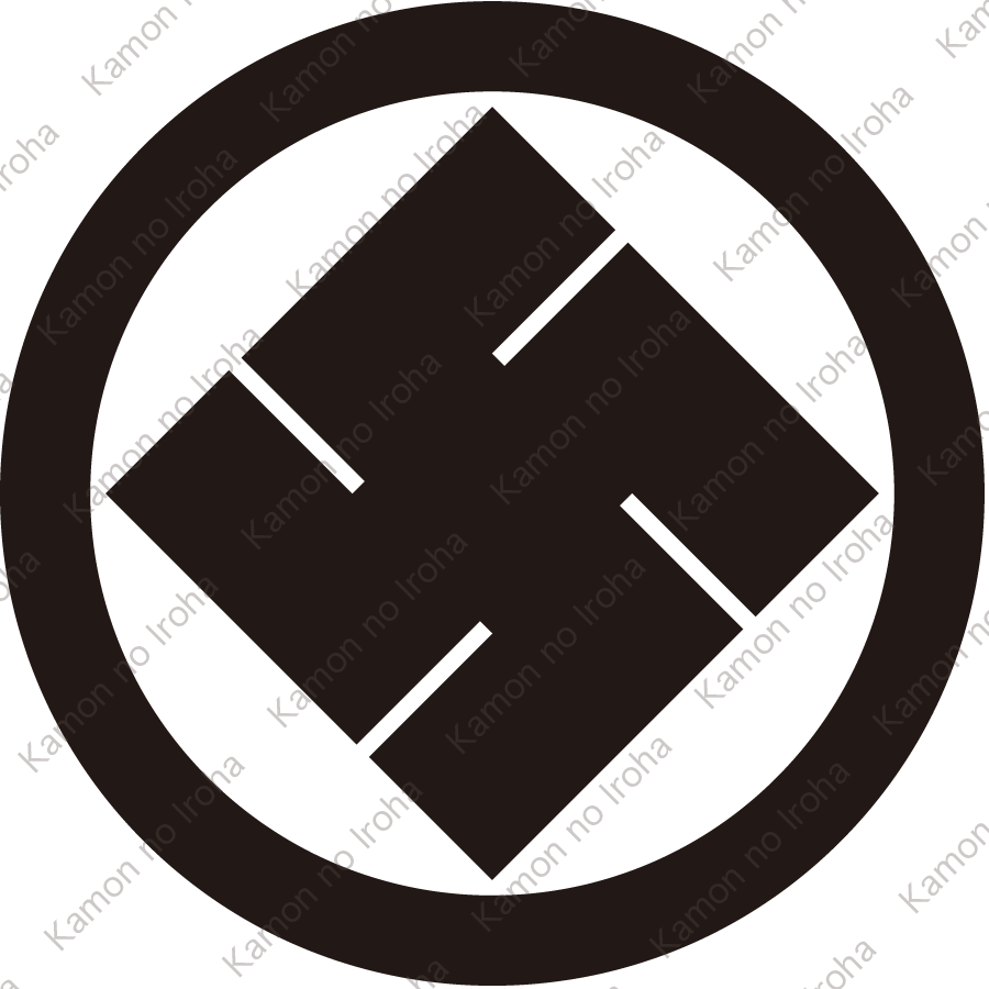 丸に隅立て右万字紋