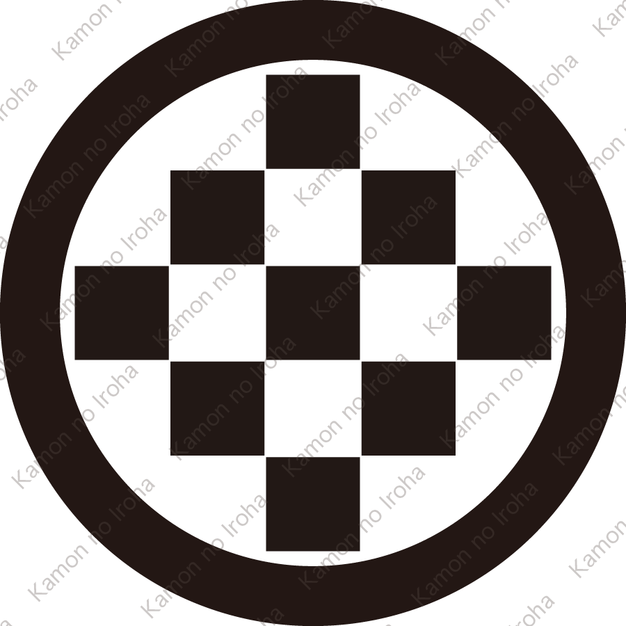 丸に繋ぎ平九つ石紋