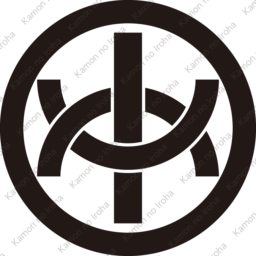 丸の内に半輪違いに抜き一つ引き紋