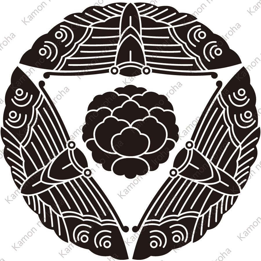 三つ蝶に落ち牡丹紋