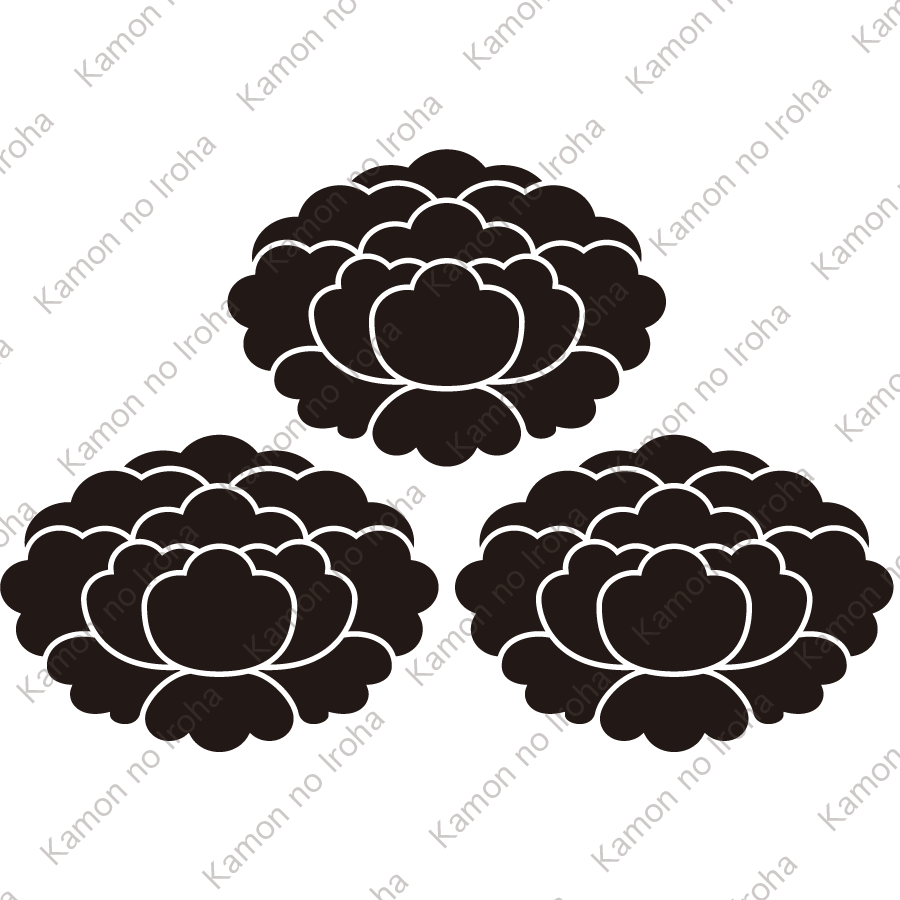 三つ盛り落ち牡丹紋