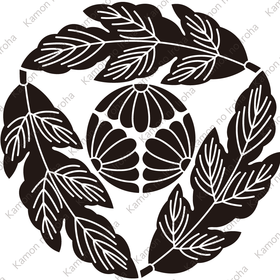 三つ追い菊の葉に三つ割り菊紋