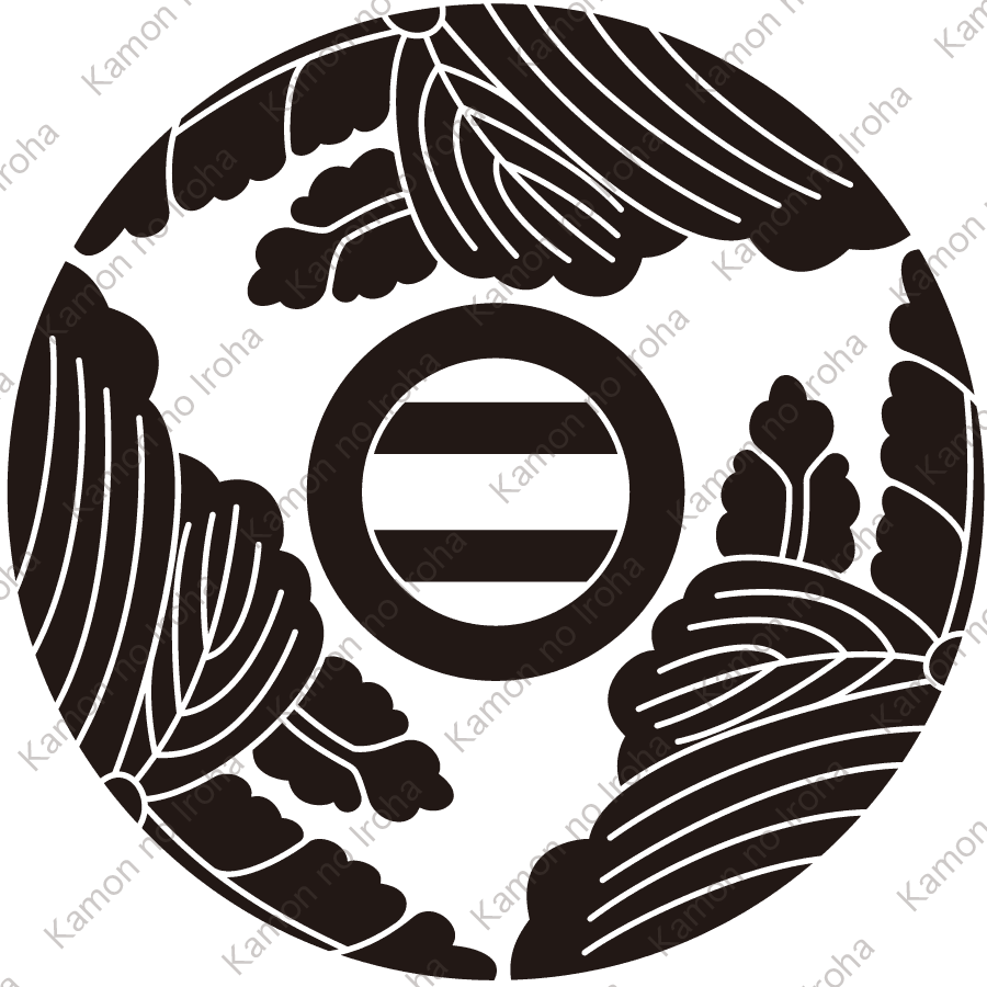 三つ割り五三桐に丸に二つ引き紋