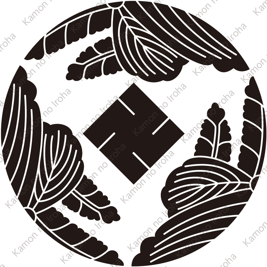 三つ割り五七桐に万字紋