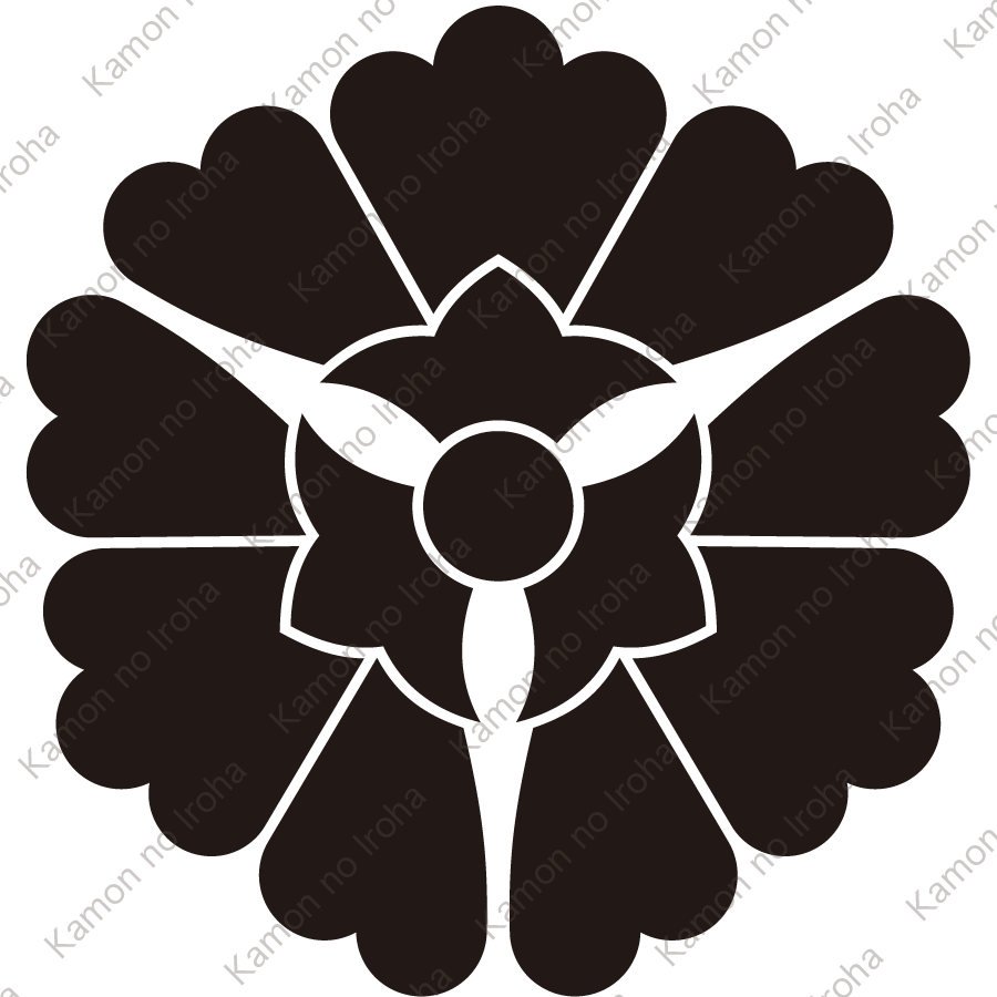 三つ寄せ横見花菱紋