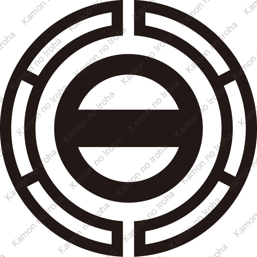 対い輪形に丸に一つ引き紋