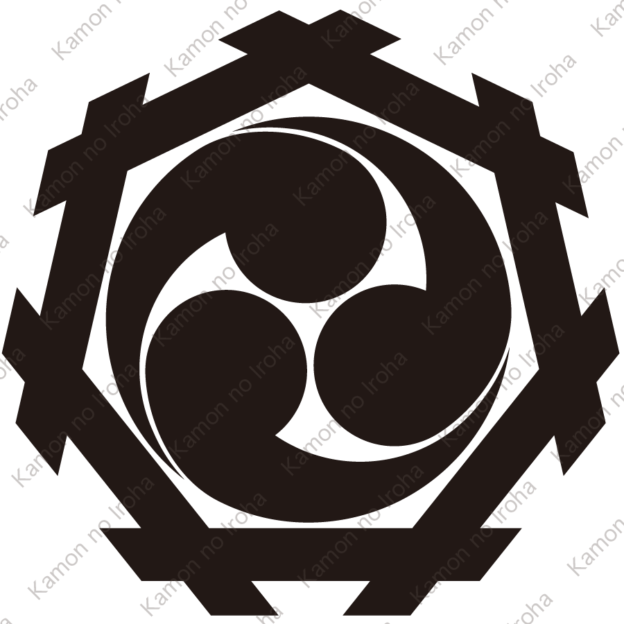 七角井筒に三つ巴紋