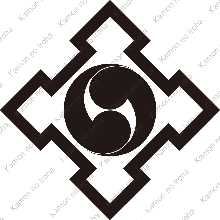 折り入り角に右二つ巴紋