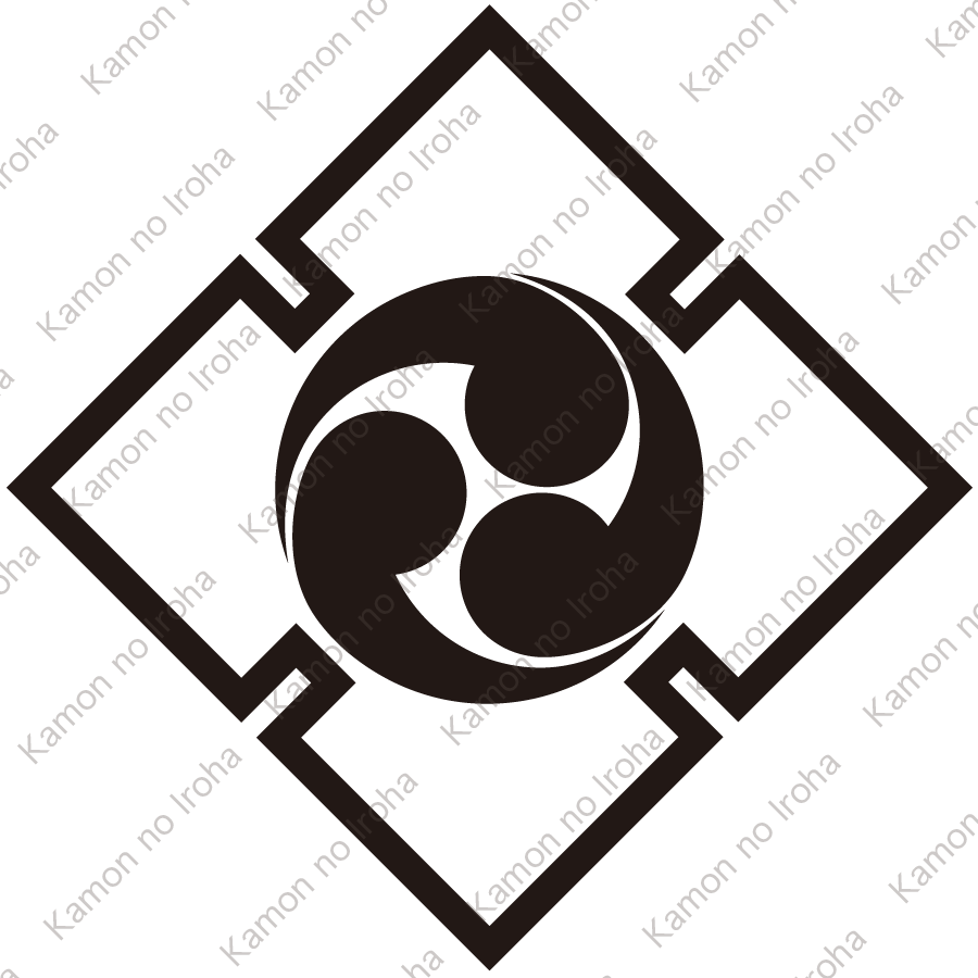 折り入り角に三つ巴紋