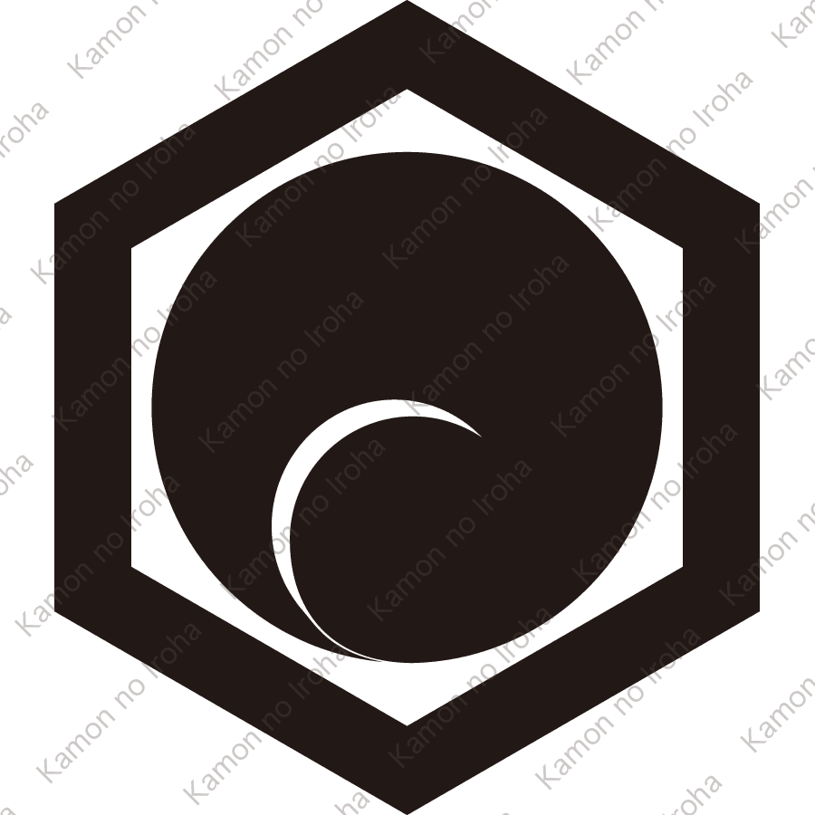 六角に左一つ巴紋