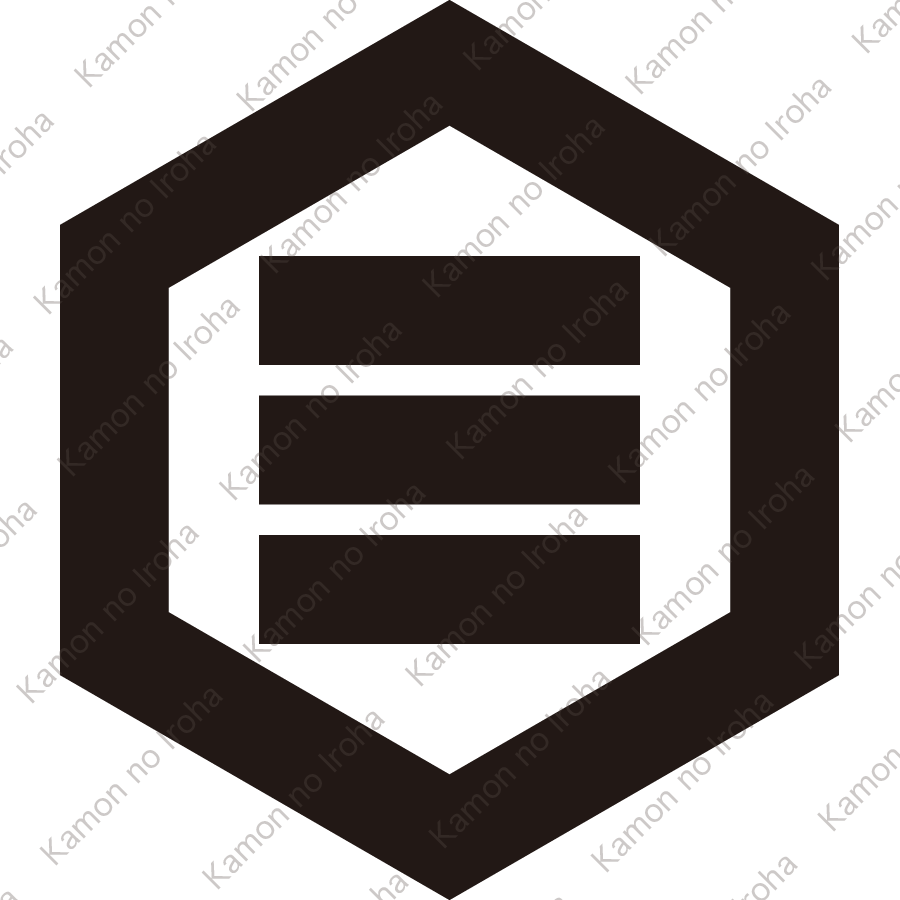 六角に三つ引き紋