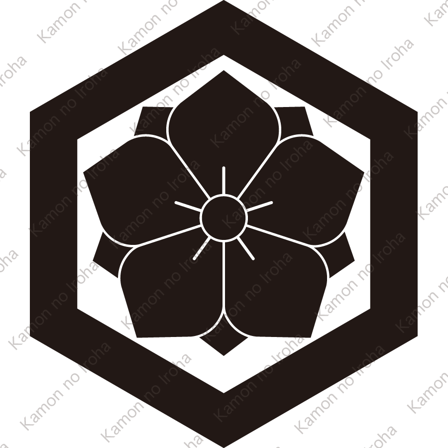 六角に八重桔梗紋