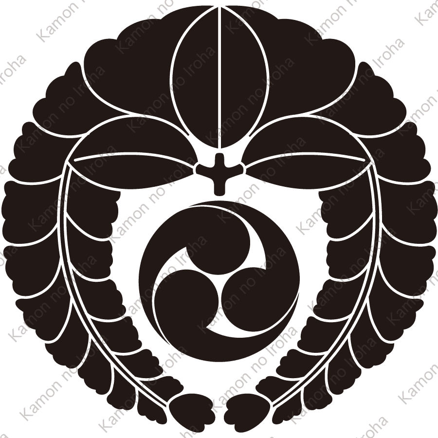 下り藤に三つ巴紋