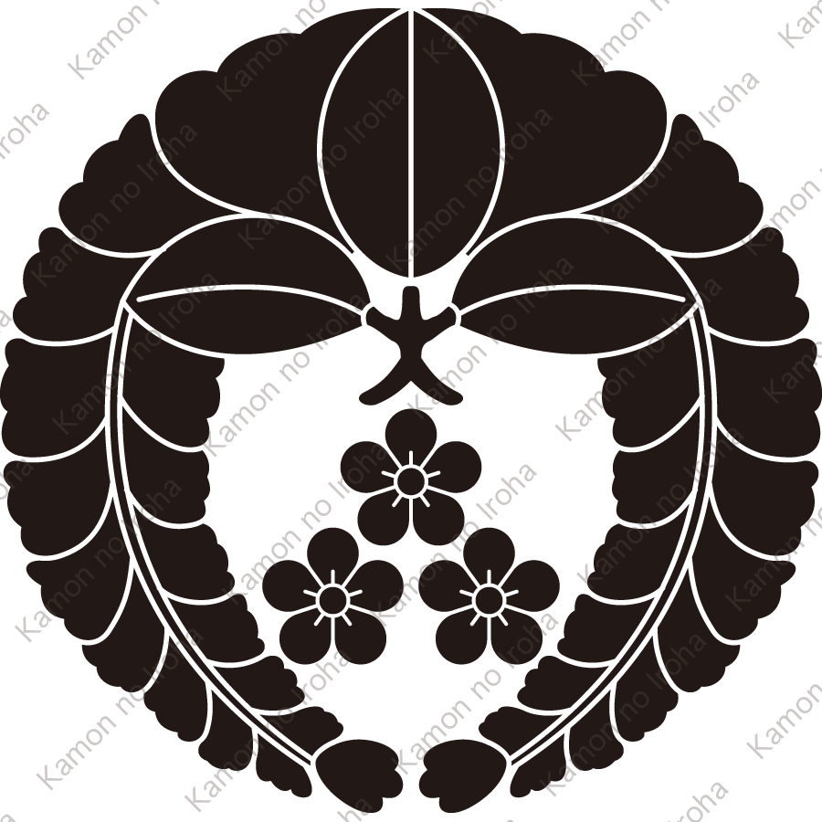 下り藤に三つ盛り梅紋