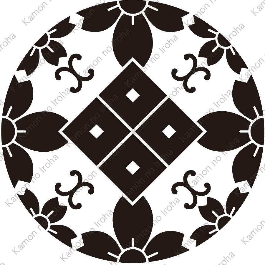 桜浮線綾に隅立て四つ目紋