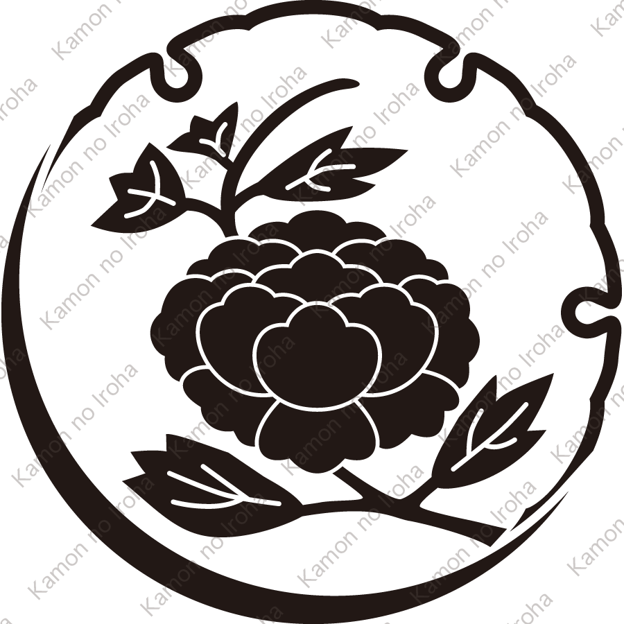 雪月輪に枝牡丹紋