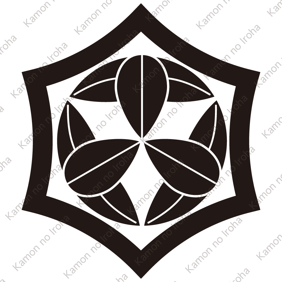 反り六角に九枚笹紋