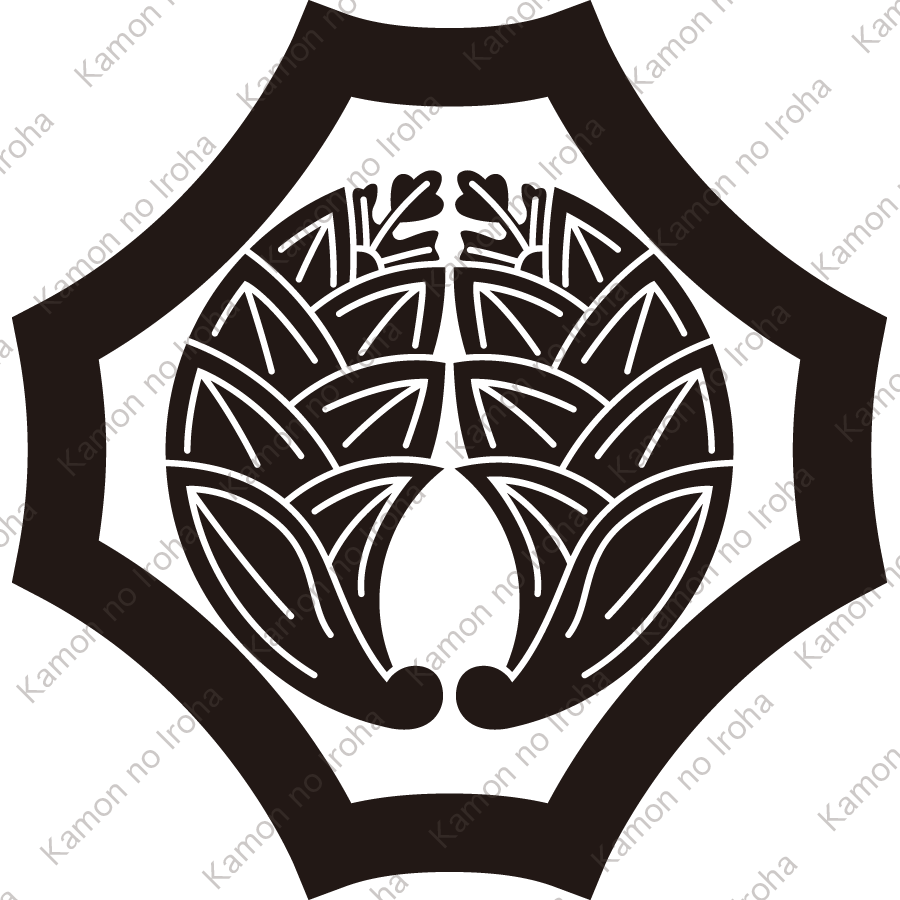 反り隅切り角に抱き茗荷紋