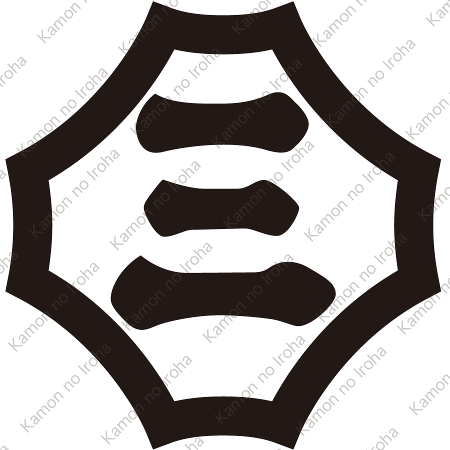 反り隅切り角に三文字紋