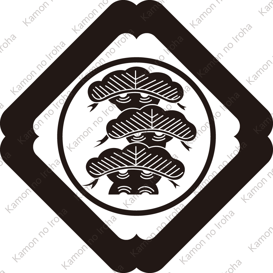 隅入り角に糸輪に三階松紋