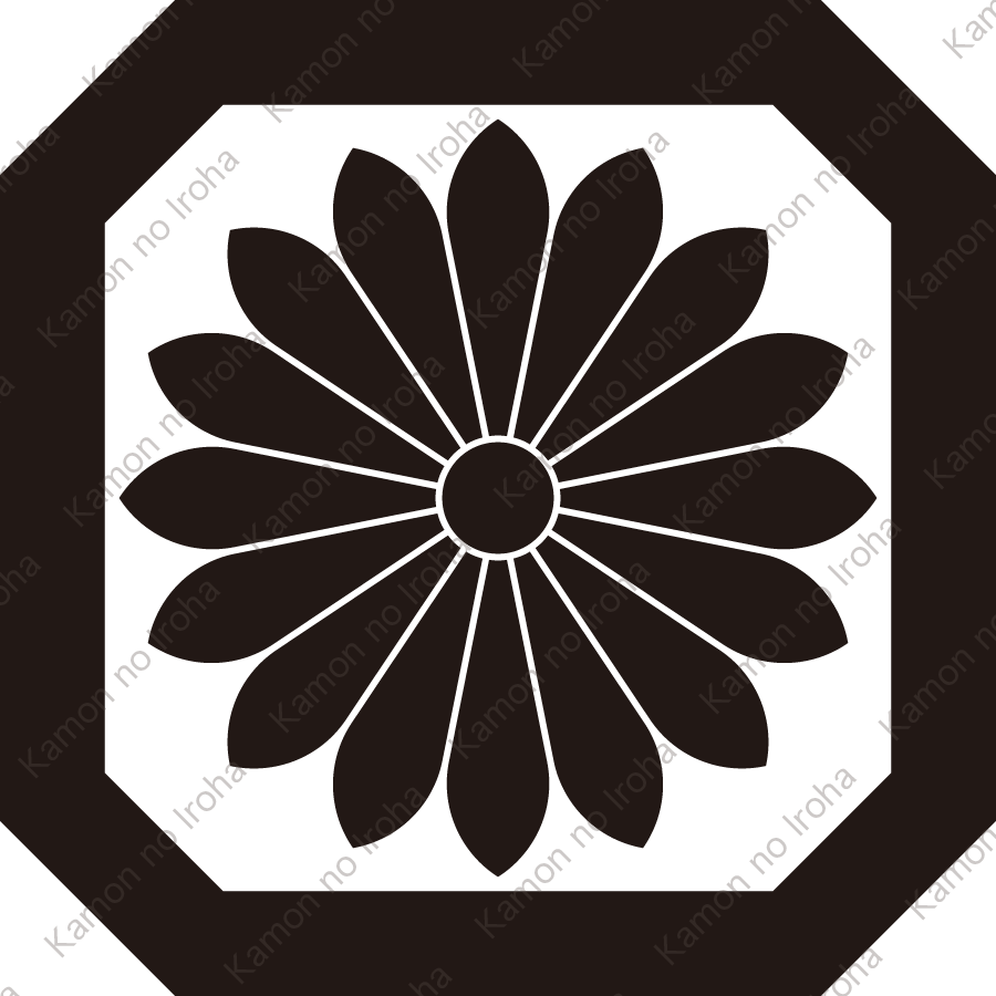 隅切り平角に十六葉鬼菊紋