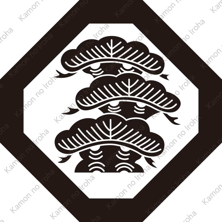 隅切り角に荒枝付き三階松紋