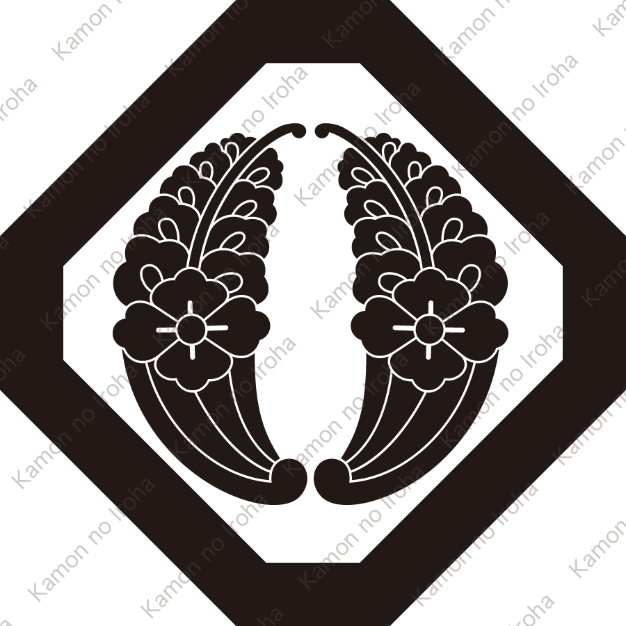隅切り角に花菱付き抱き杏葉紋