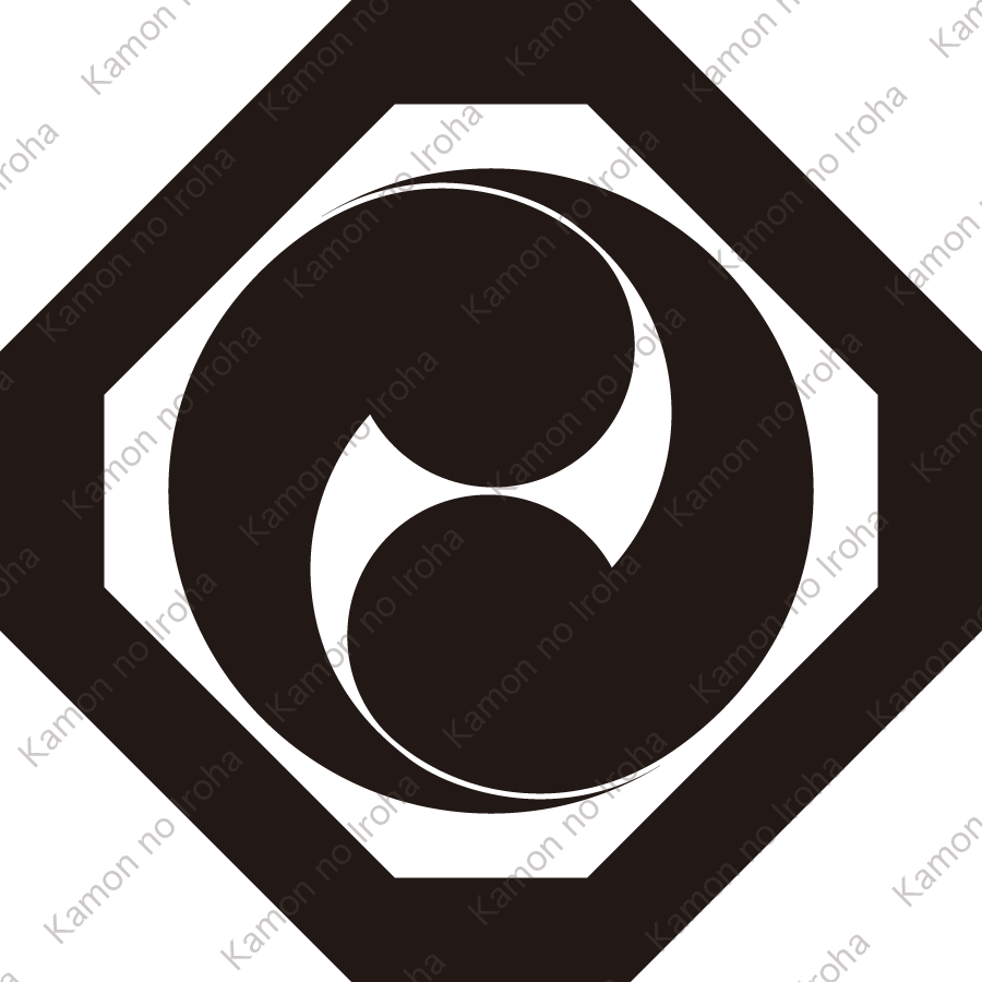 隅切り角に左二つ巴紋