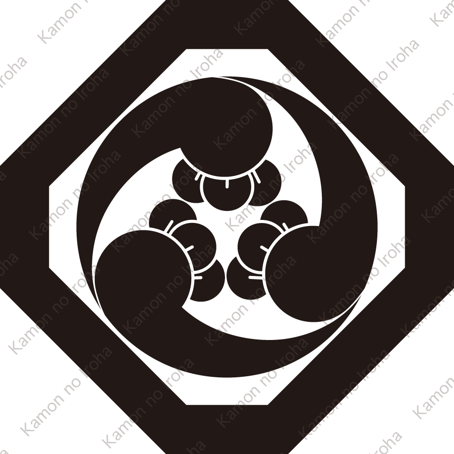 隅切り角に左三つ丁子巴紋