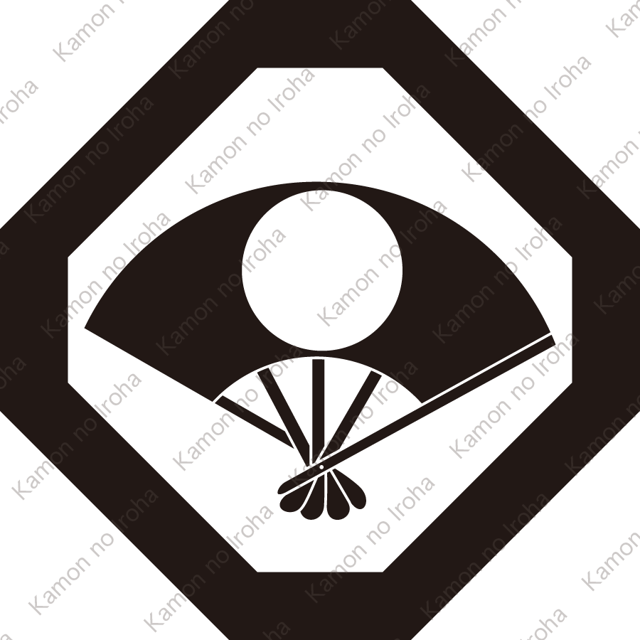 隅切り角に日の丸扇紋