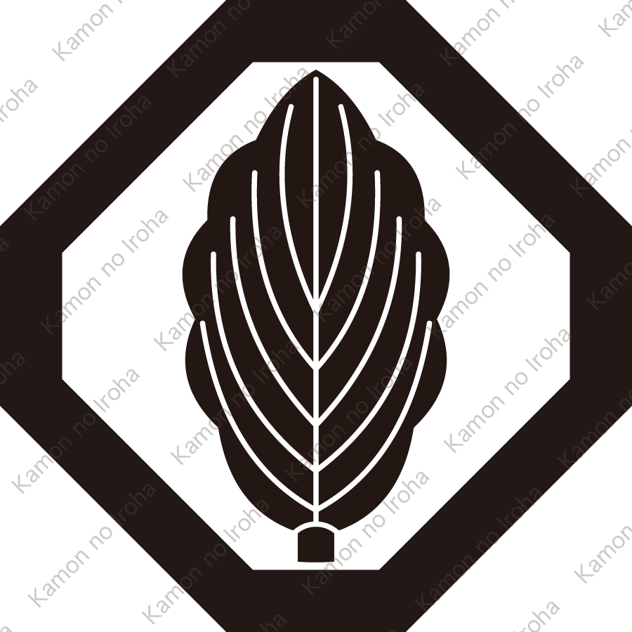 隅切り角に一枚柏紋