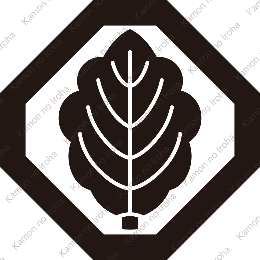 隅切り角に一枚柏（２）紋