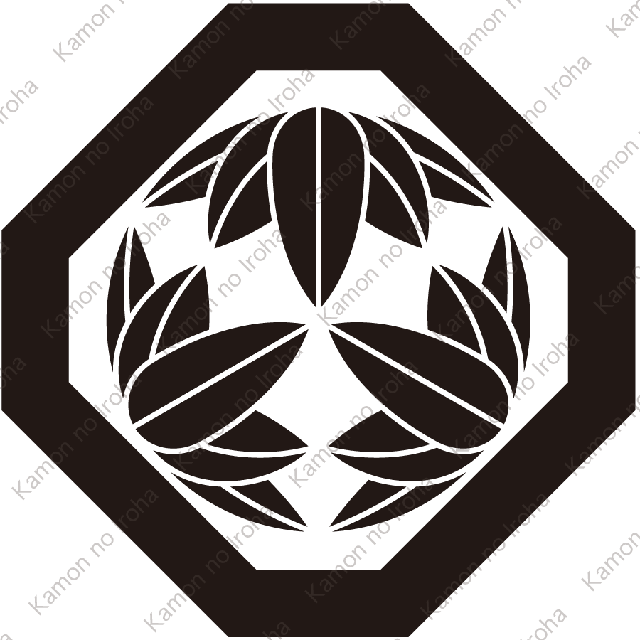 隅切り角に十五枚笹紋