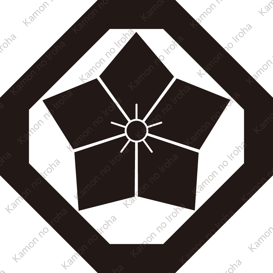 隅切り角に剣形桔梗紋