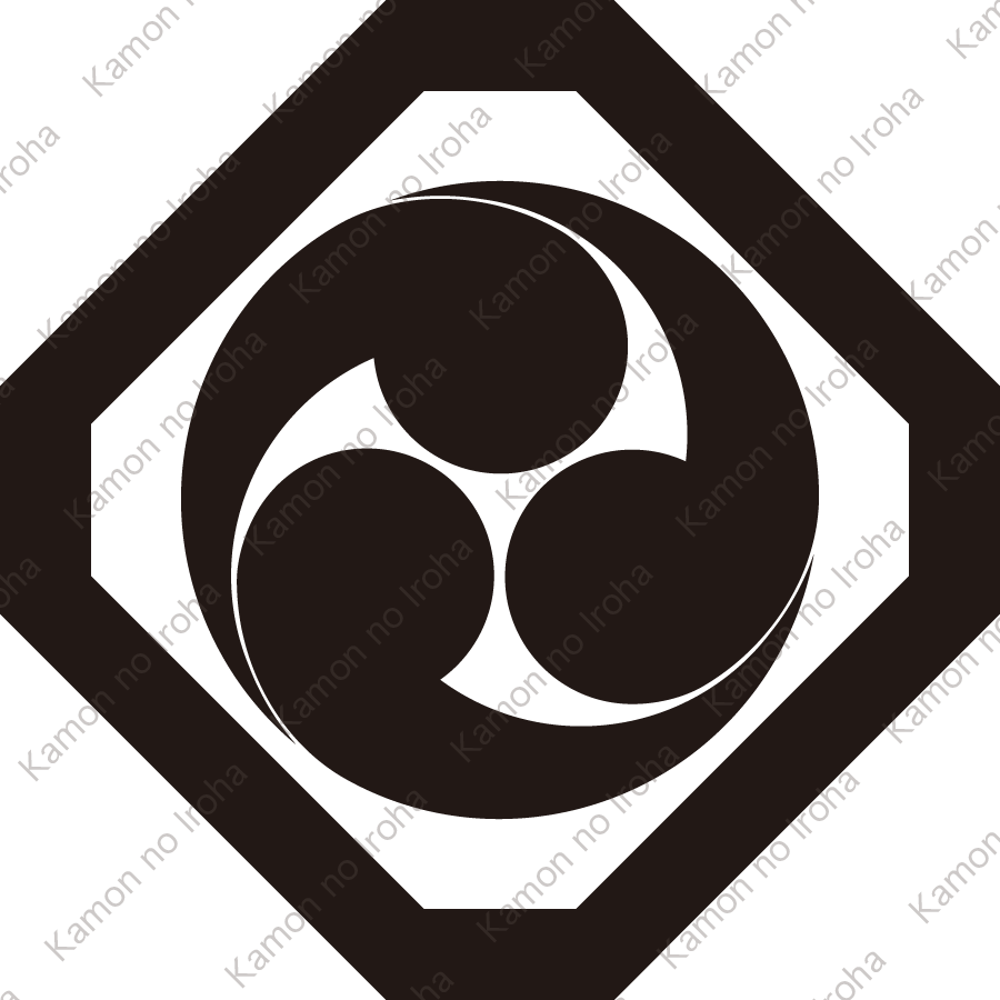 隅切り角に三つ巴紋