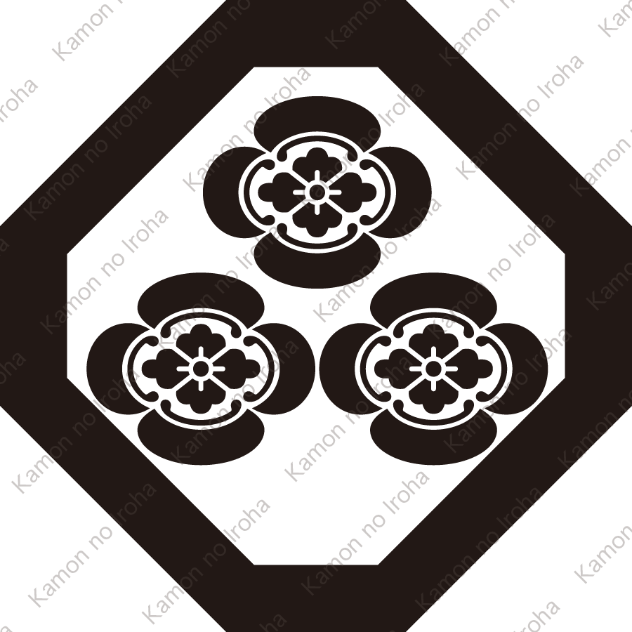 隅切り角に三つ盛り木瓜紋