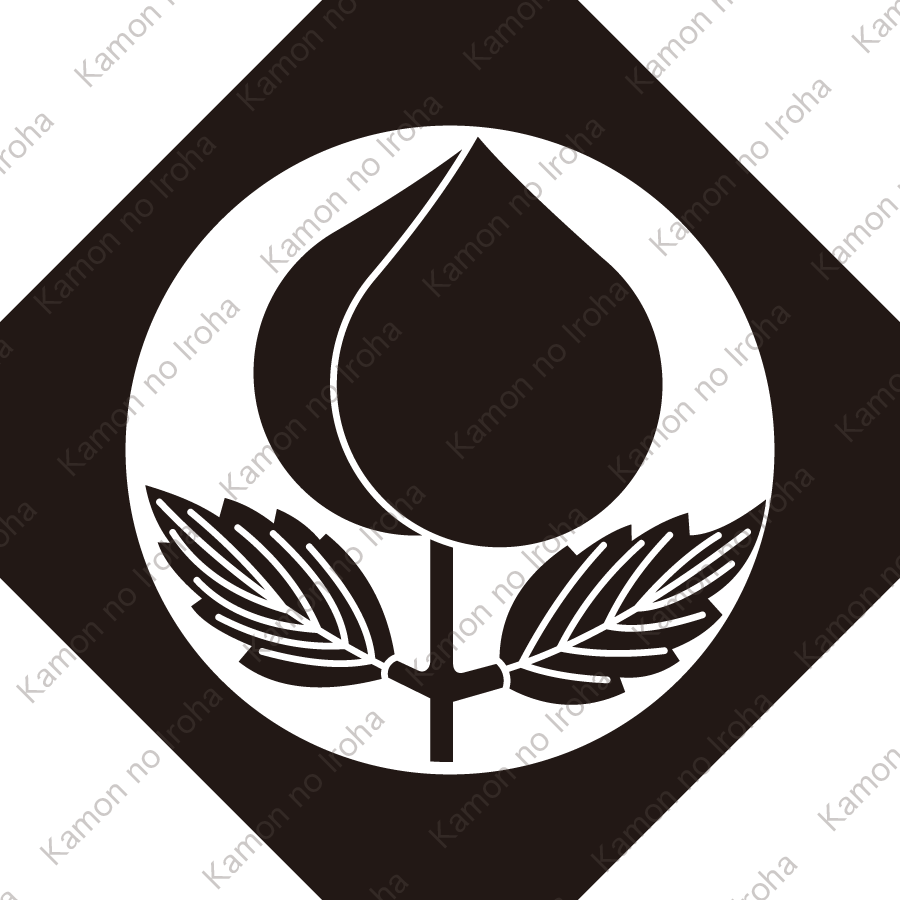 隅切り鉄砲角に葉付き桃紋