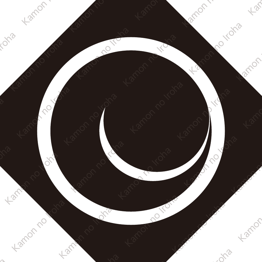 隅切り鉄砲角に左一つ巴紋